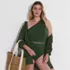 Women's Plus Size Macrame One Shoulder High Leg One Piece Swimsuit, alternative image
