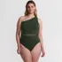 Women's Plus Size Macrame One Shoulder High Leg One Piece Swimsuit, Front