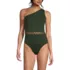 Women's Macrame One Shoulder High Leg One Piece Swimsuit, Front