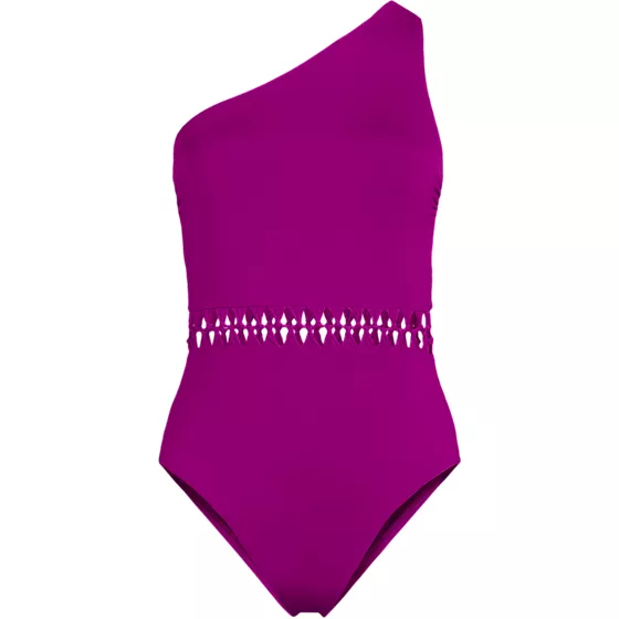 Women's Plus Size Macrame One Shoulder High Leg One Piece Swimsuit - primary