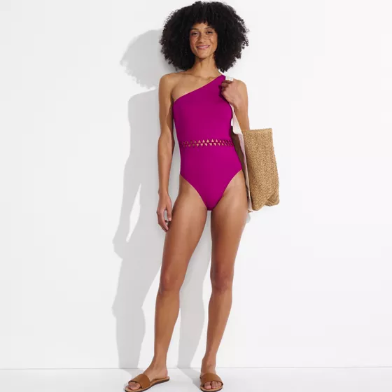 Women's Macrame One Shoulder High Leg One Piece Swimsuit - primary