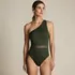 Women's Macrame One Shoulder High Leg One Piece Swimsuit, Front