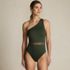 Women's Macrame One Shoulder High Leg One Piece Swimsuit, Front