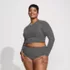 Women's Plus Size Crochet Long Sleeve Bikini Top and High Waisted Bottoms Swimsuit Set, Front