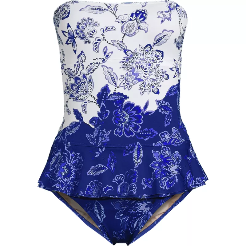 Women's Sculpting Suit Ruffle Bandeau One Piece Swimsuit, Front
