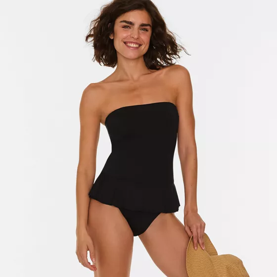 Women's Sculpting Suit Ruffle Bandeau One Piece Swimsuit - primary