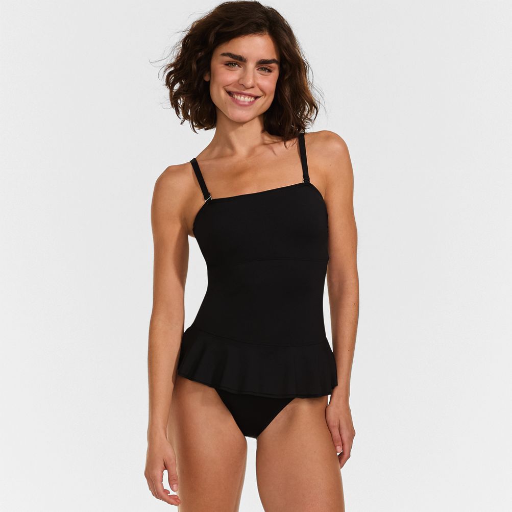 Women's Sculpting Suit Ruffle Bandeau One Piece Swimsuit | Lands' End
