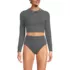 Women's Crochet Long Sleeve Bikini Top and High Waisted Bottoms Swimsuit Set, Front