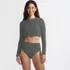 Women's Crochet Long Sleeve Bikini Top and High Waisted Bottoms Swimsuit Set, Front