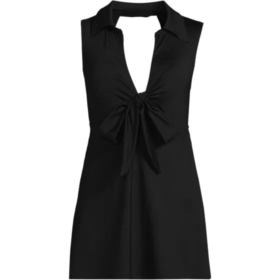 Women's Polo Collar Tie Front Swim Dress Swimsuit - primary