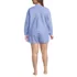 Women's Plus Size Cotton Poplin 2 Piece Pajama Set - Long Sleeve Top and Shorts with Piping, Back