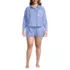 Women's Plus Size Cotton Poplin 2 Piece Pajama Set - Long Sleeve Top and Shorts with Piping, Front