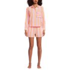 Women's Cotton Poplin 2 Piece Pajama Set - Long Sleeve Top and Shorts with Piping