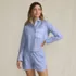 Women's Cotton Poplin 2 Piece Pajama Set - Long Sleeve Top and Shorts with Piping, alternative image