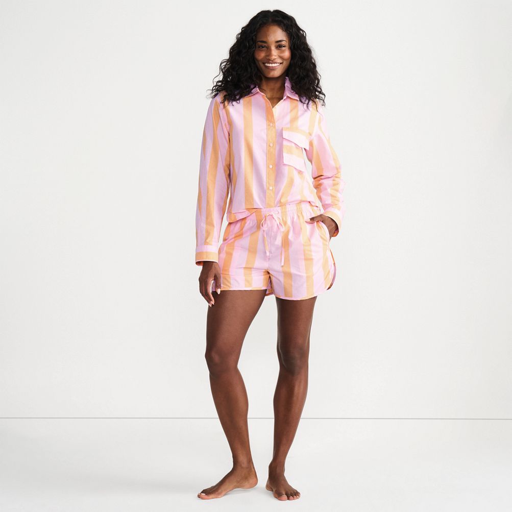 Women's Cotton Poplin 2 Piece Pajama Set - Long Sleeve Top