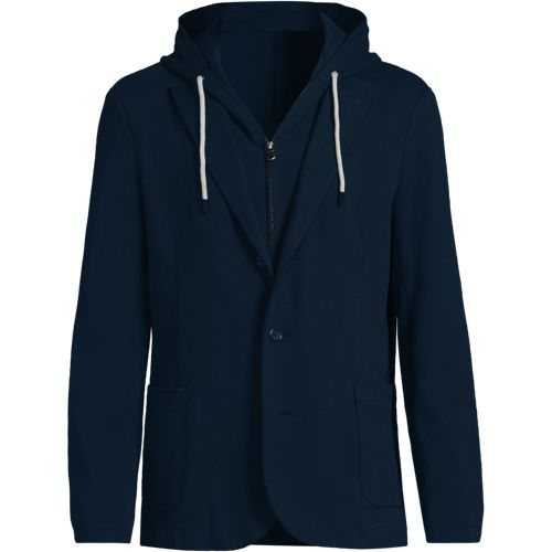  Lands' End Strick-blazer Mit Abnehmbarer Kapuze, Herren, Größe:44-46 Regular, Blau, Elasthan/baumwoll-mischung/polyester-mischung, By Lands' End 