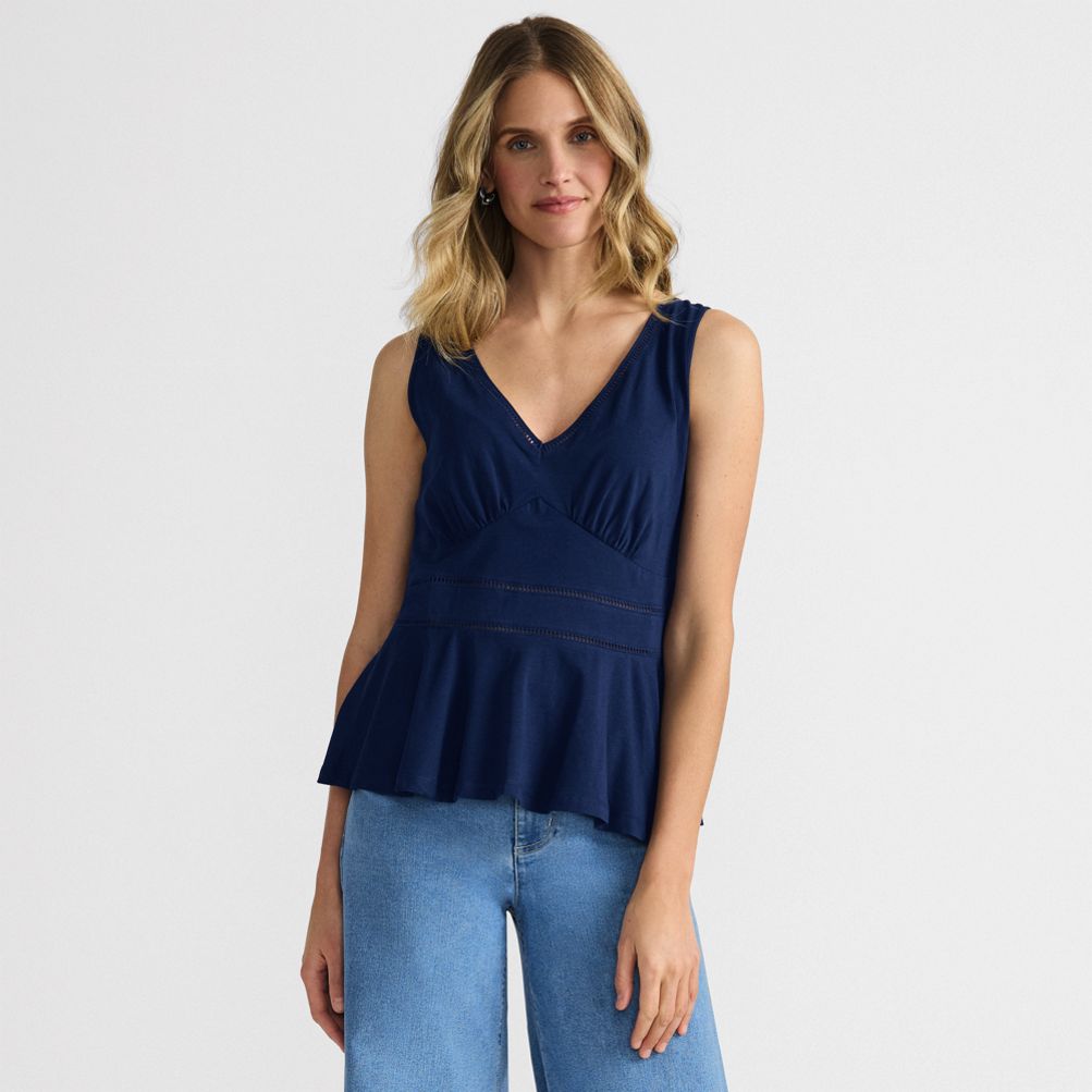 Women's Lightweight Jersey Peplum V-Neck Tank Top | Lands' End