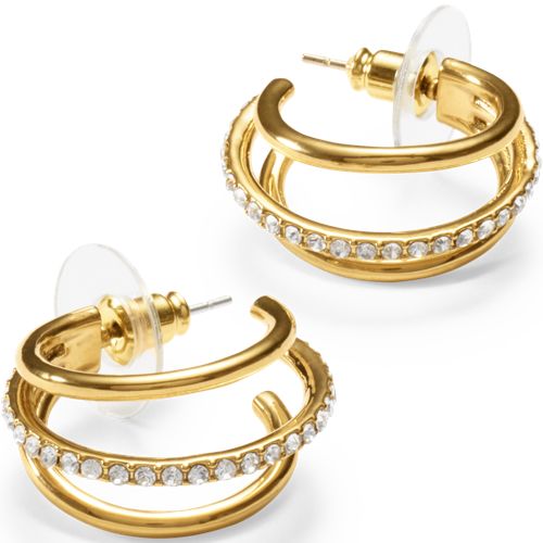 Water-Resistant Hoop Earrings with Pave - Lands End - Yellow 41$
