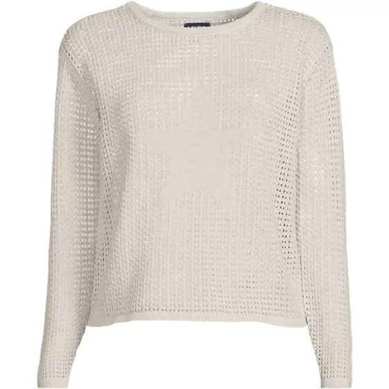 Women's Plus Size Cotton Viscose Mesh Jacquard Crew Neck Sweater - primary