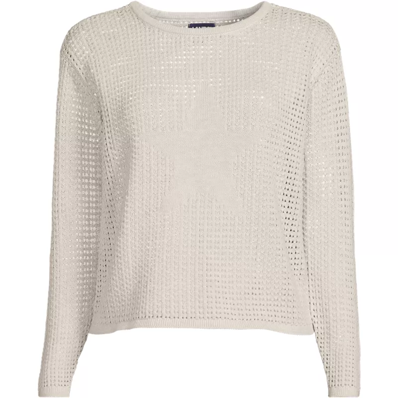 Women's Plus Size Cotton Viscose Mesh Jacquard Crew Neck Sweater, Front