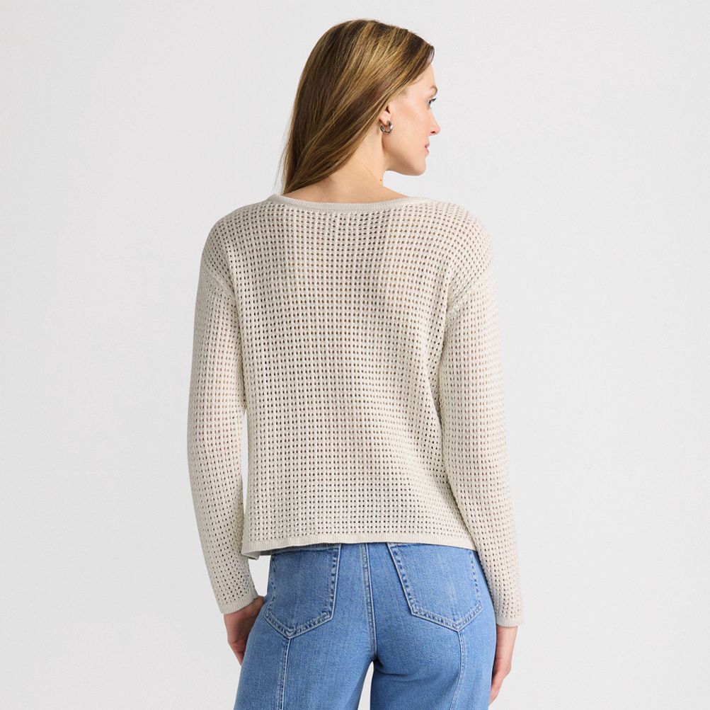 Women's Cotton Viscose Mesh Jacquard Crew Neck Sweater | Lands' End