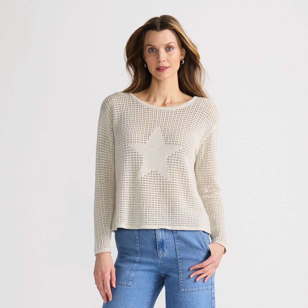 Women's Cotton Viscose Mesh Jacquard Crew Neck Sweater | Lands' End