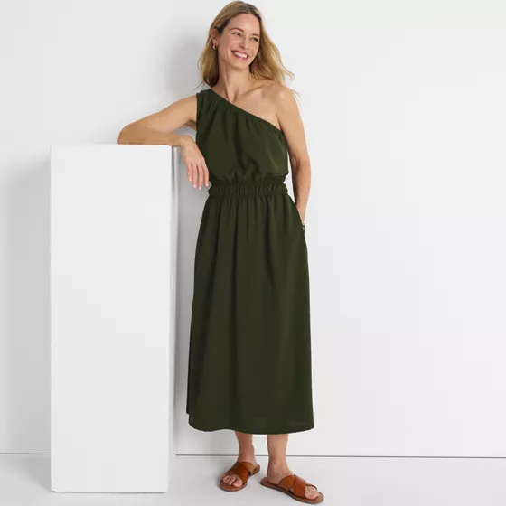 Women's Creaseless One Shoulder Midi Dress - primary