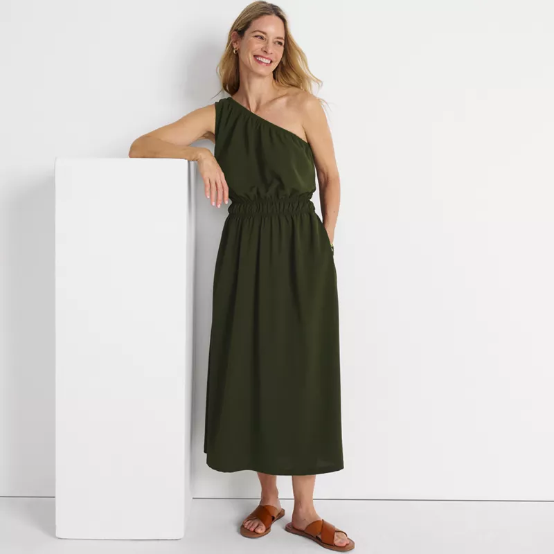 Women's Creaseless One Shoulder Midi Dress, alternative image