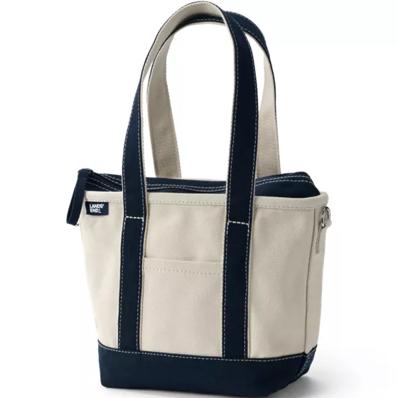 Small 3 Pocket Zip Top Long Handle Canvas Tote Bag - primary