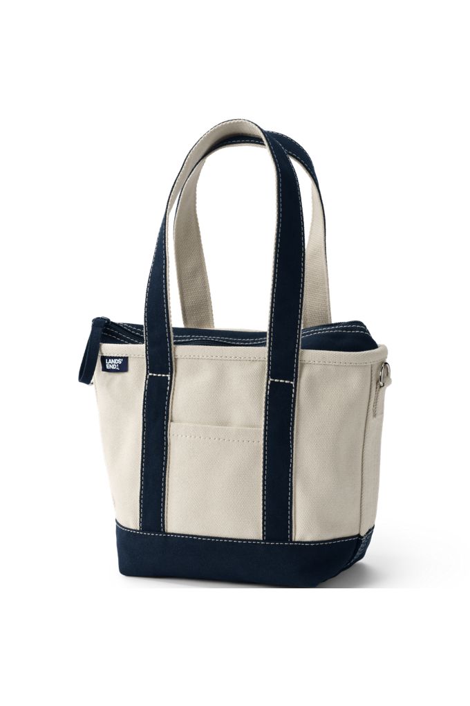 Small Natural 3 Pocket Zip Top Long Handle Canvas Tote Bag - Lands' End - Ivory