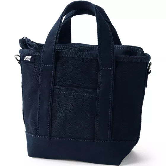 Small Solid Color 3 Pocket Zip Top Canvas Tote Bag - primary