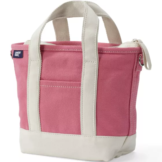 Small Solid Color 3 Pocket Zip Top Canvas Tote Bag - primary