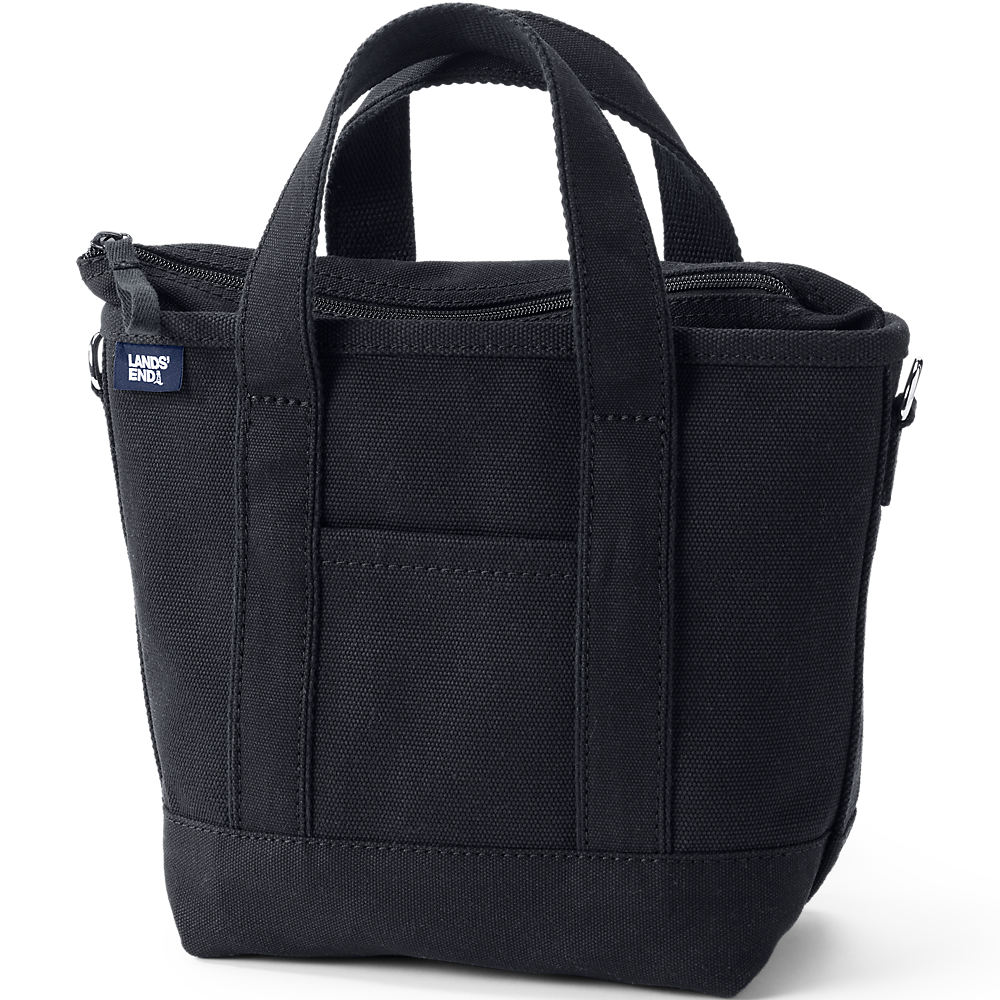 Small Plain Zip Top Canvas Tote Bag, Women, size: one size, regular, Black, Cotton, by Lands' End