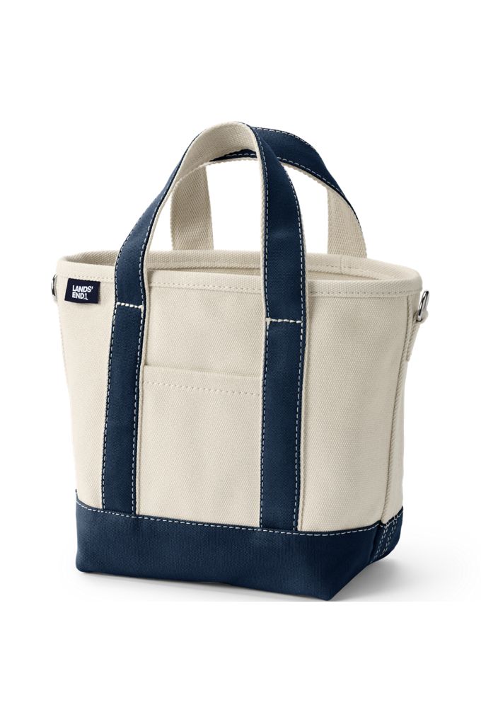 Small 3 Pocket Open Top Canvas Tote Bag - Lands' End - Ivory
