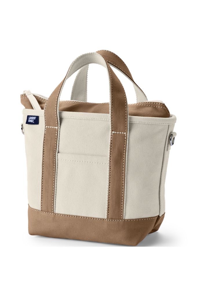Small Natural 3 Pocket Zip Top Canvas Tote Bag - Lands' End - Brown