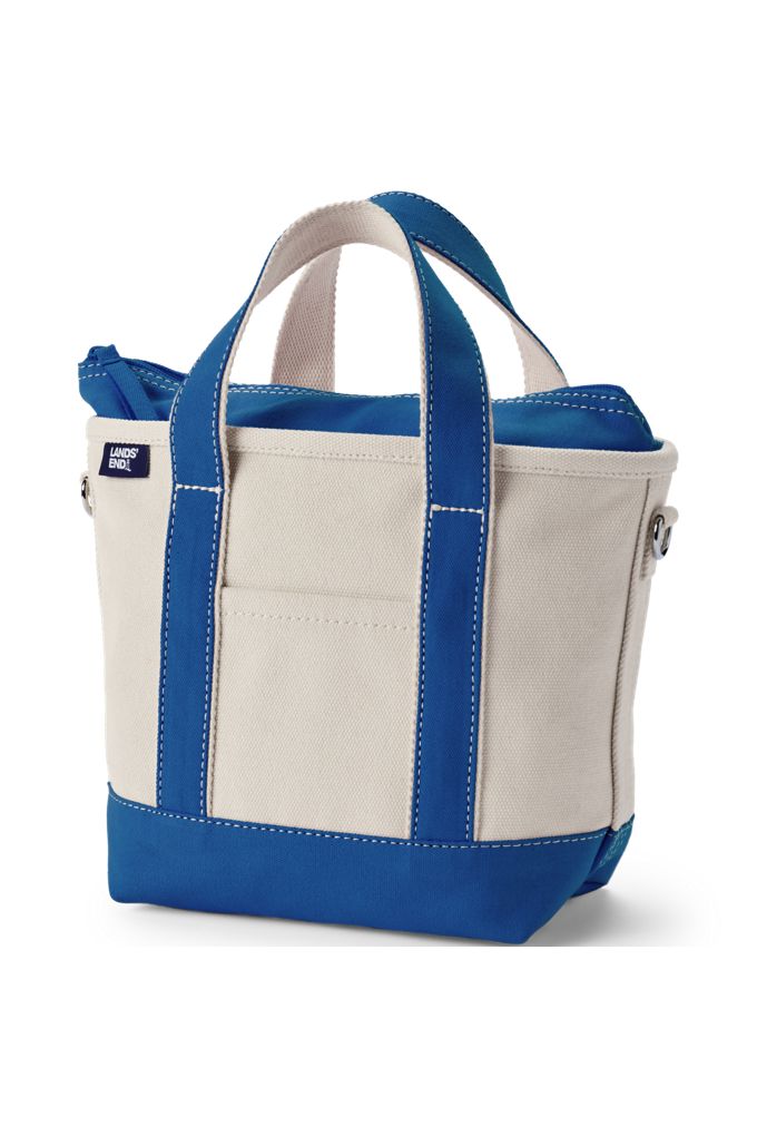 Small 3 Pocket Zip Top Canvas Tote Bag - Lands' End - Ivory
