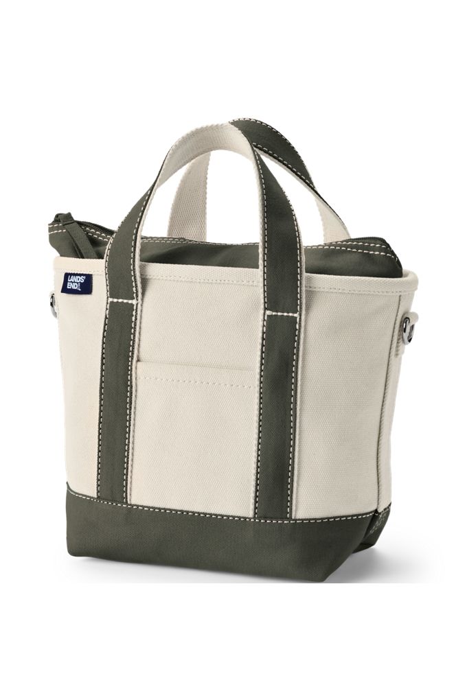 Small Natural 3 Pocket Zip Top Canvas Tote Bag - Lands' End - Ivory