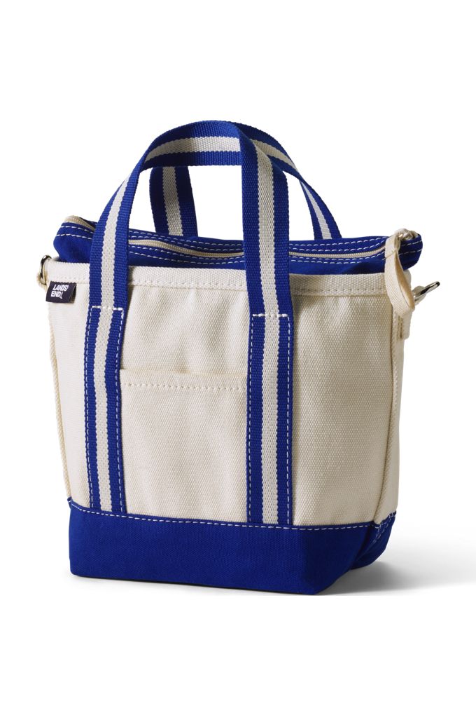 Small 3 Pocket Zip Top Canvas Tote Bag - Lands' End - Blue