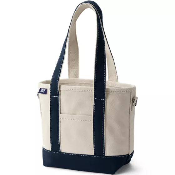Small 3 Pocket Zip Top Long Handle Canvas Tote Bag - primary