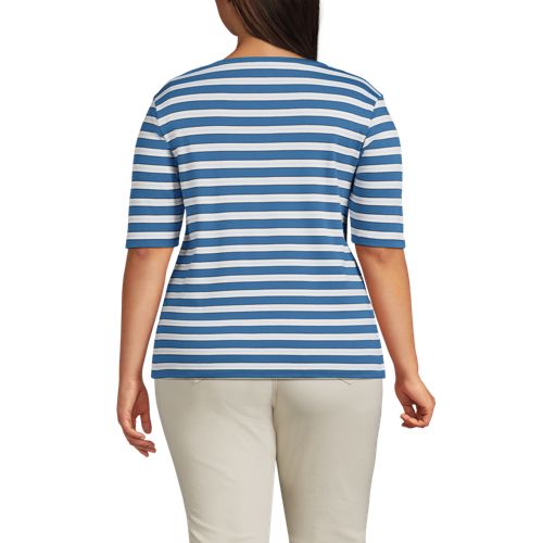  Lands' End Supima-shirt Aus Baumwolle Mit U-boot-ausschnitt, Damen, Größe:48-50 Plus, Blau, Baumwolle, By Lands' End 
