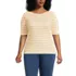 Women's Plus Size Supima Cotton Elbow Sleeve Boatneck Button Shoulder Tee, Front