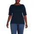 Women's Plus Size Supima Cotton Elbow Sleeve Boatneck Button Shoulder Tee, Front