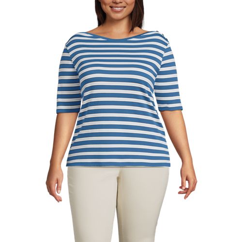  Lands' End Supima-shirt Aus Baumwolle Mit U-boot-ausschnitt, Damen, Größe:48-50 Plus, Blau, Baumwolle, By Lands' End 