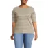 Women's Plus Size Supima Cotton Elbow Sleeve Boatneck Button Shoulder Tee, Front