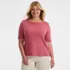 Women's Plus Size Supima Cotton Elbow Sleeve Boatneck Button Shoulder Tee, Front