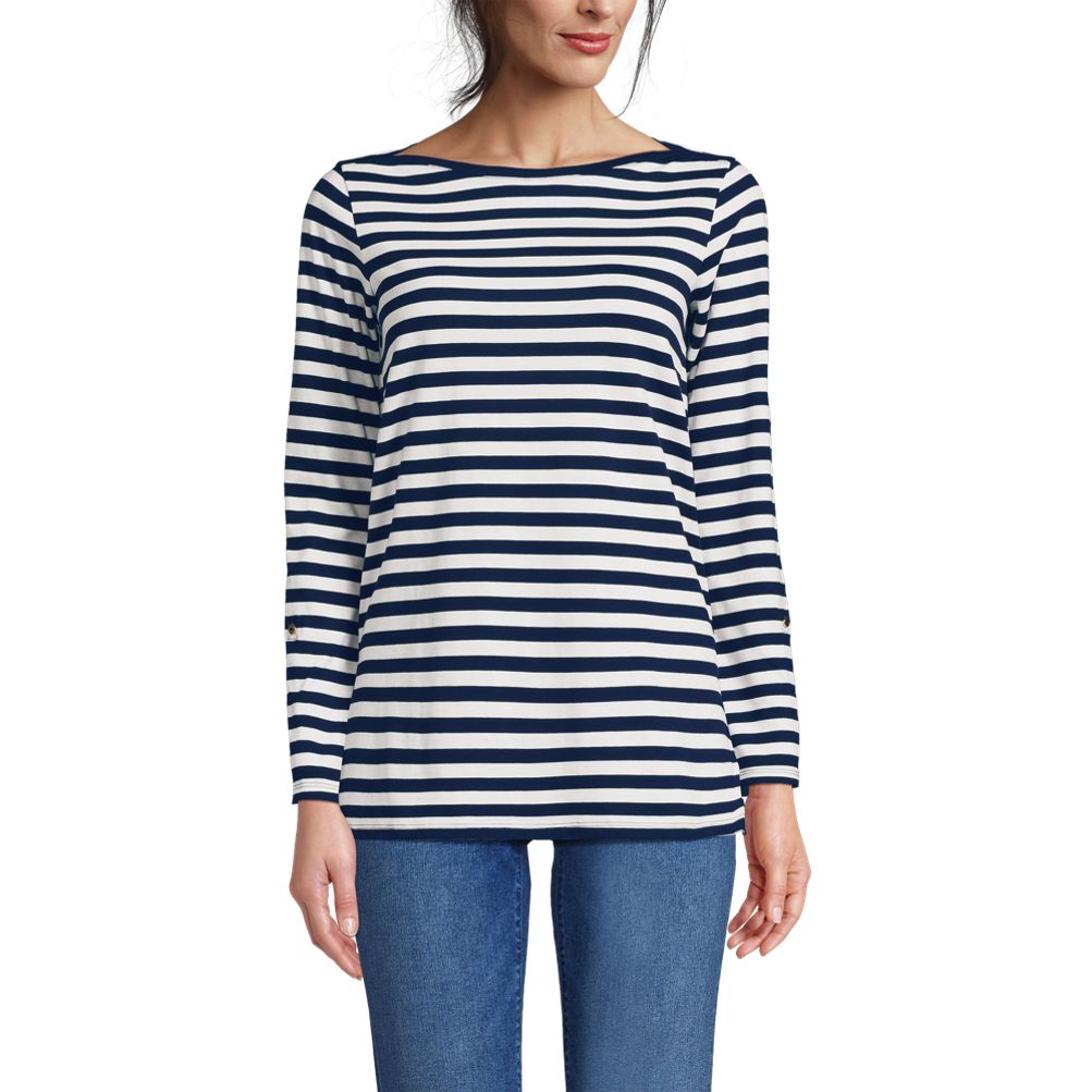Women's Supima Cotton Adjustable 3/4 Sleeve Boatneck Tunic | Lands