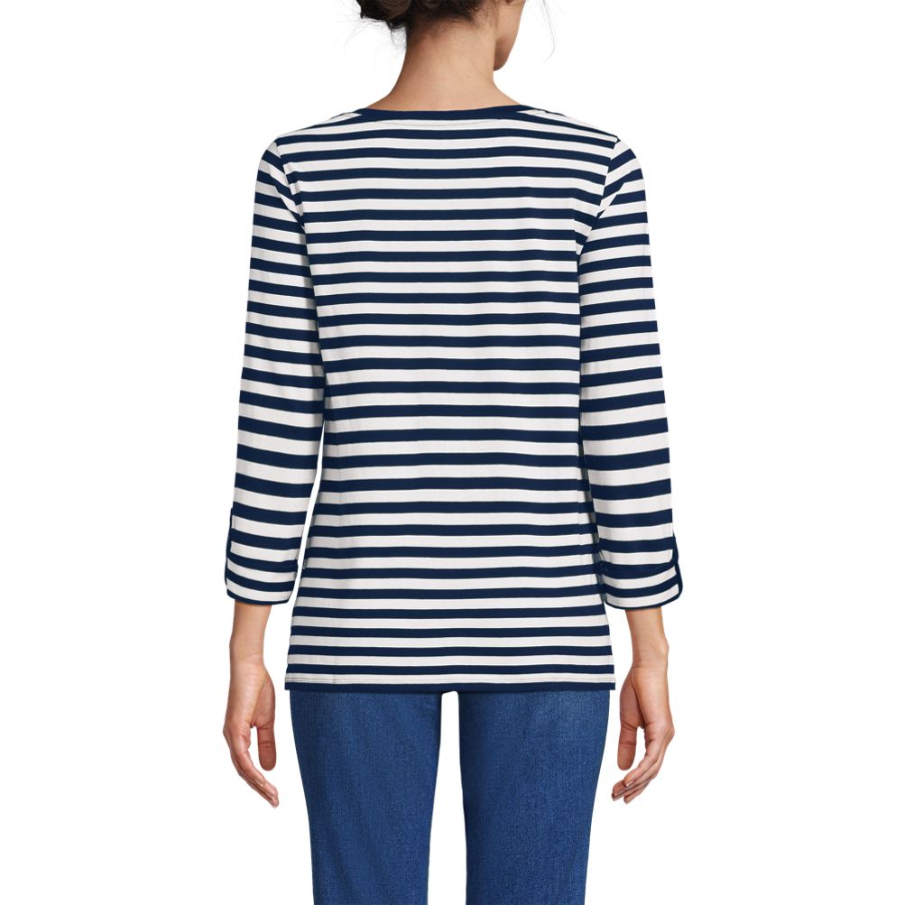 売れ筋商品|||ランズエンド カットソー トップス レディース Women's 3/4 Sleeve Cotton Supima Tunic Ivory/vista blue flowers Lands' End Womens 3Q Cotton Supima Crew Neck Tunic Soft