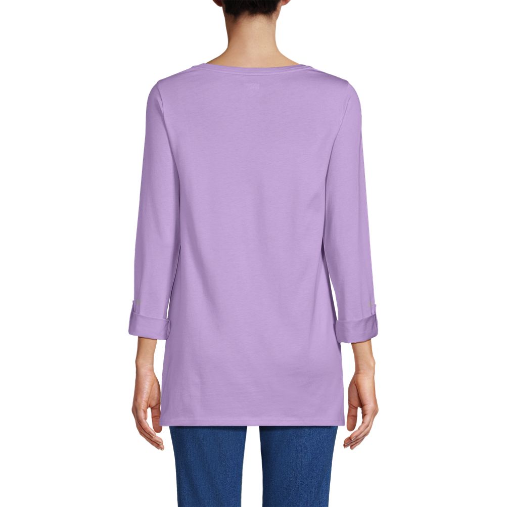 Lands' End Women's Supima Cotton Boatneck Tunic - 3/4 Sleeve Adjustable Top