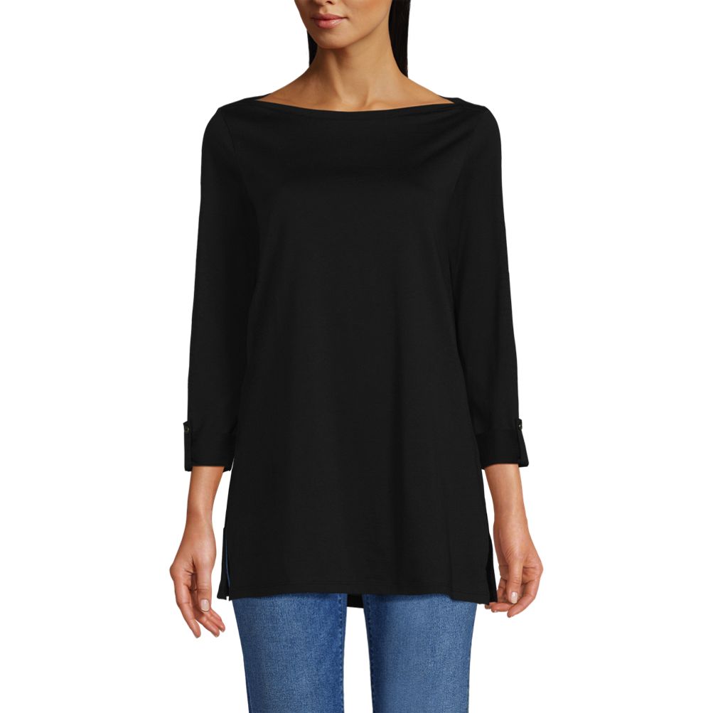 Women's Supima Cotton Adjustable 3/4 Sleeve Boatneck Tunic | Lands