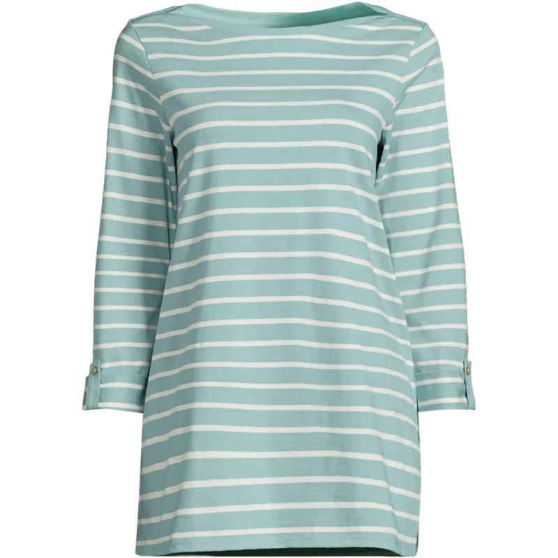 Women's Supima Cotton Adjustable 3/4 Sleeve Boatneck Tunic, Front